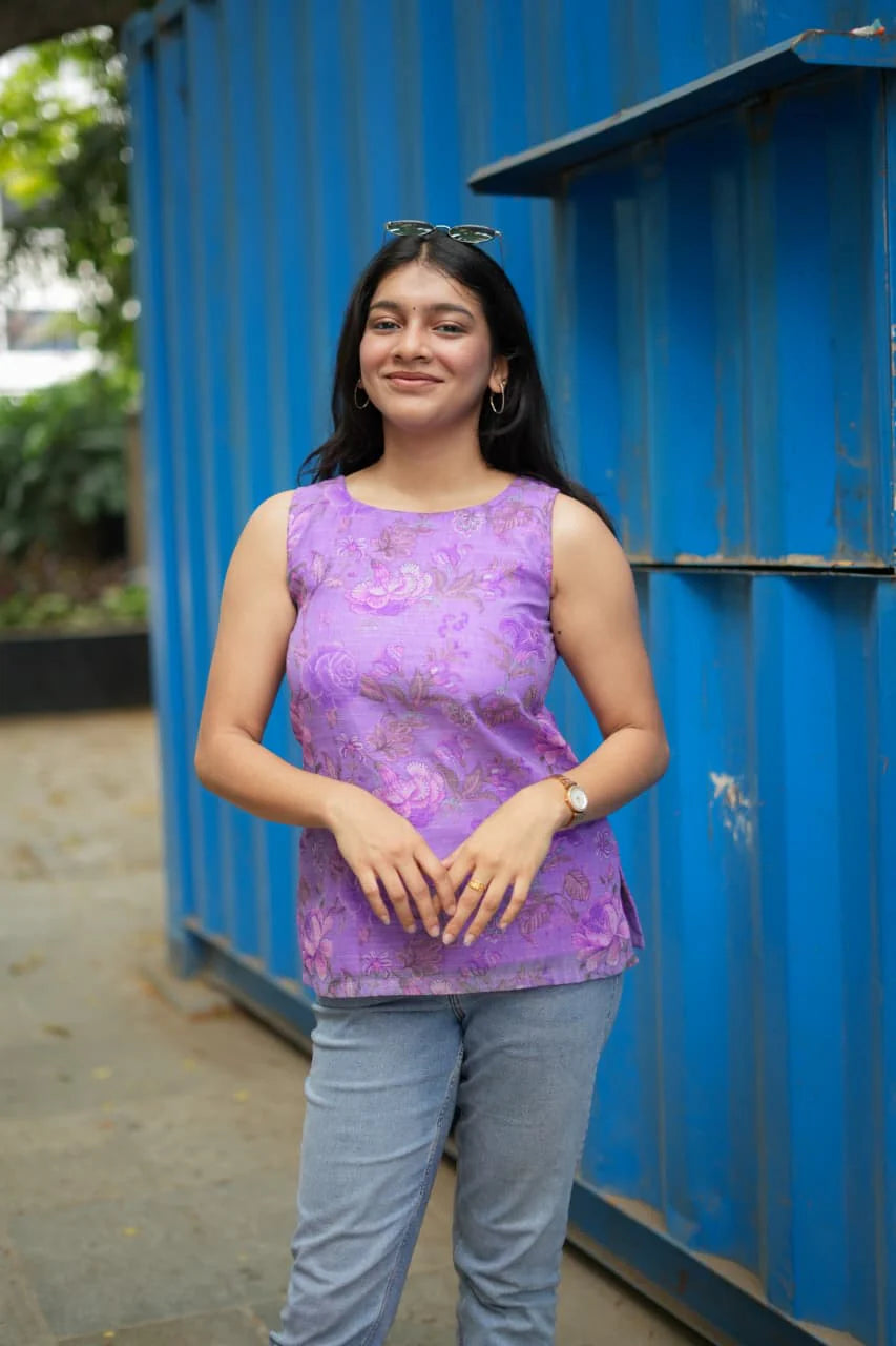 Sherin Linen Elegant Printed Linen Top