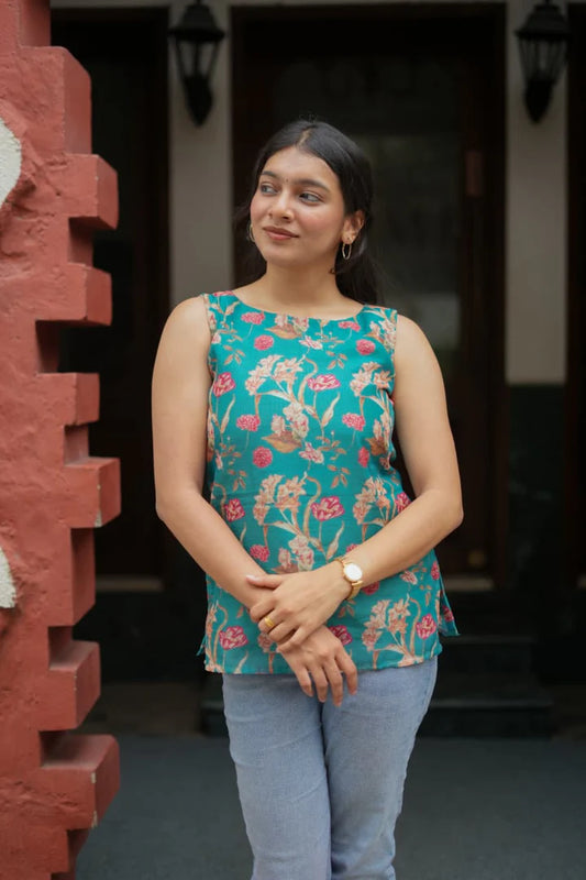 Sherin Series Elegant Printed Linen Top