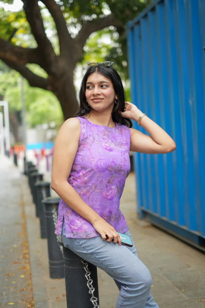 Sherin Linen Elegant Printed Linen Top