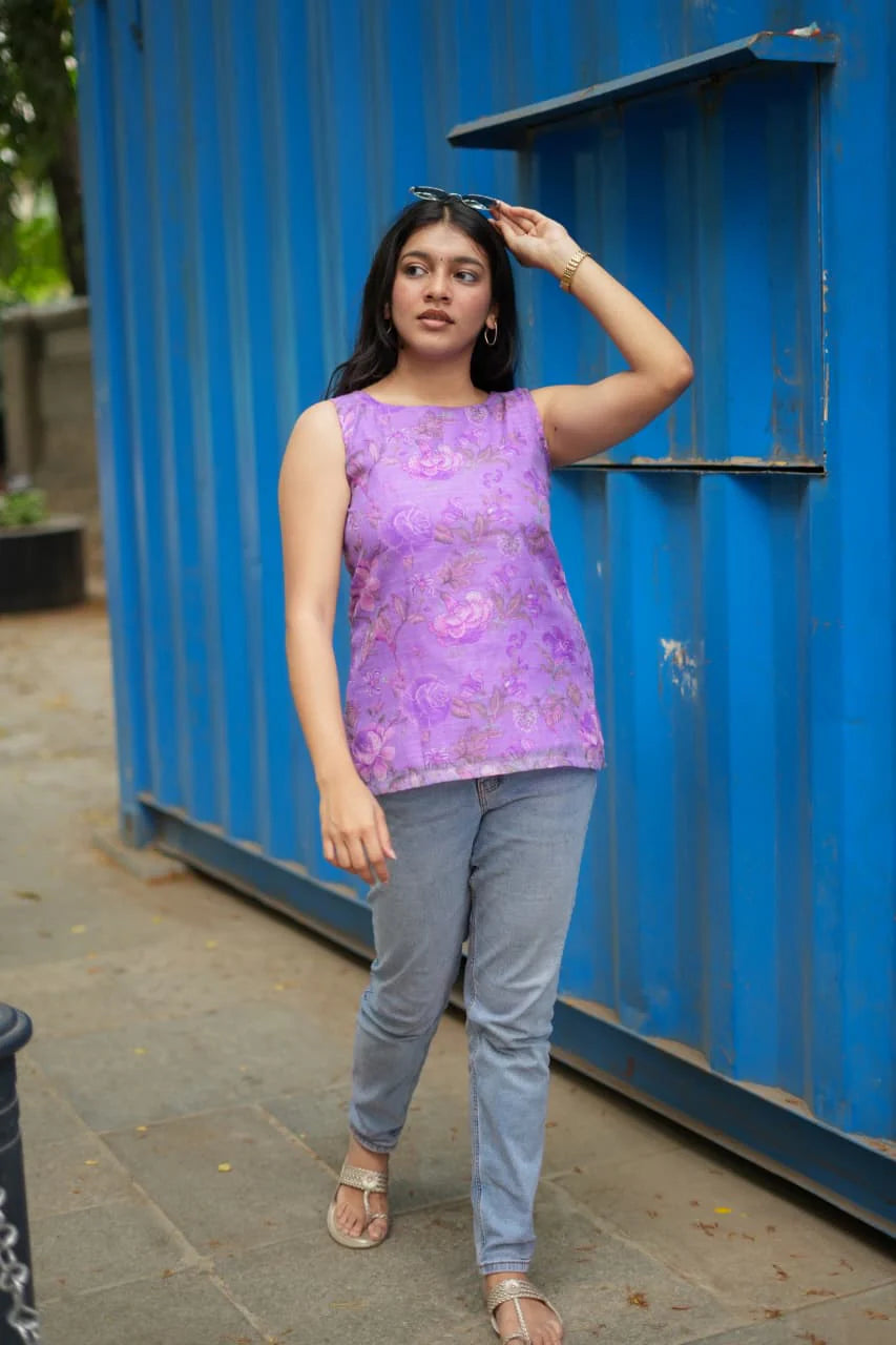 Sherin Linen Elegant Printed Linen Top