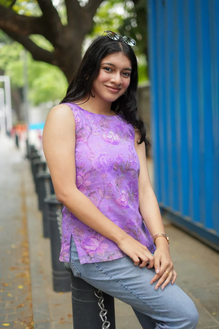 Sherin Linen Elegant Printed Linen Top