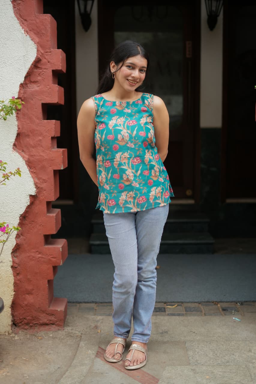 Sherin Series Elegant Printed Linen Top