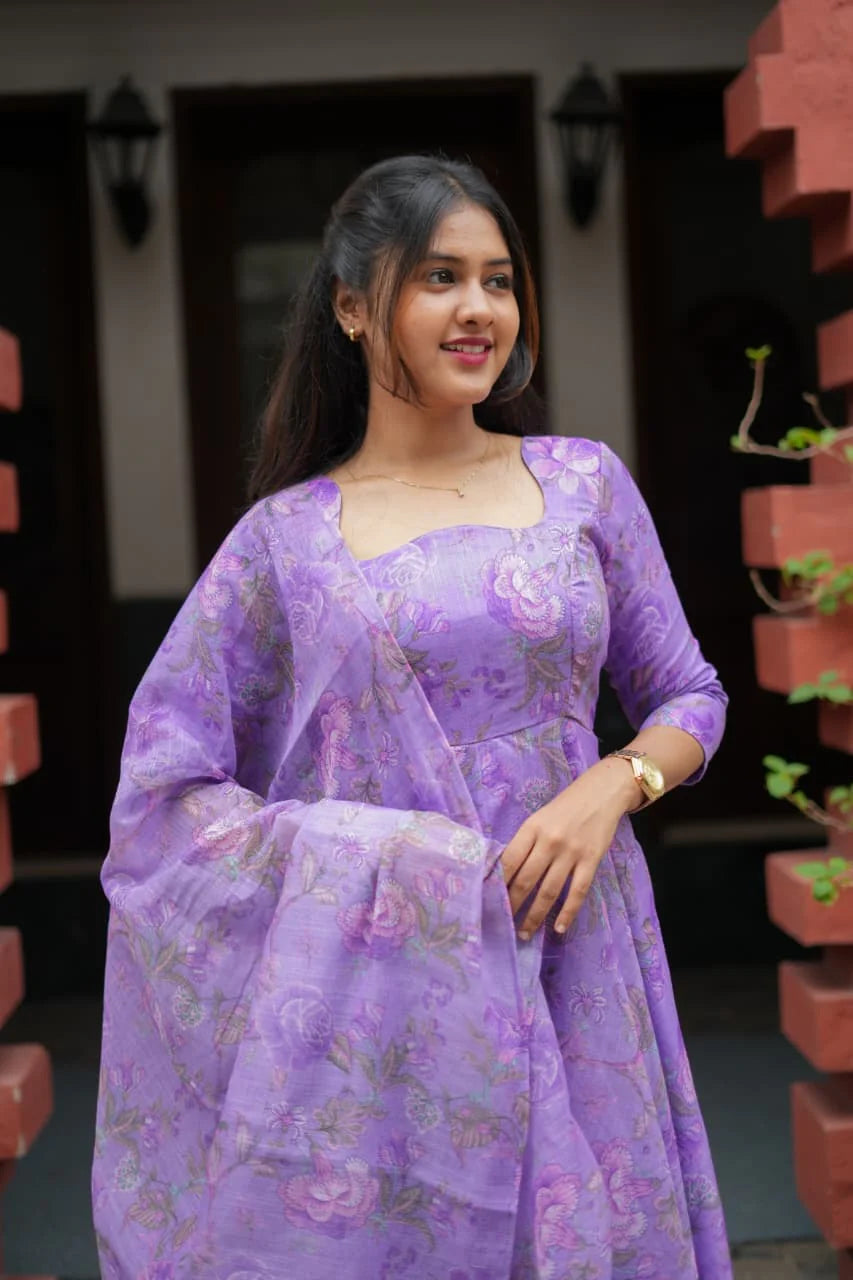 Reena Elegant Printed Linen Dress Set