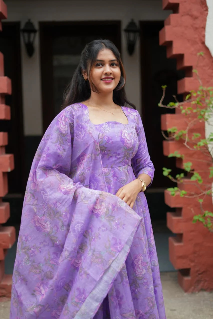 Reena Elegant Printed Linen Dress Set