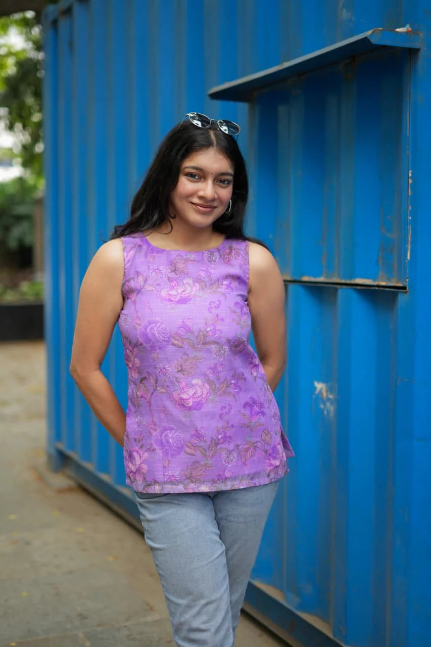 Sherin Linen Elegant Printed Linen Top