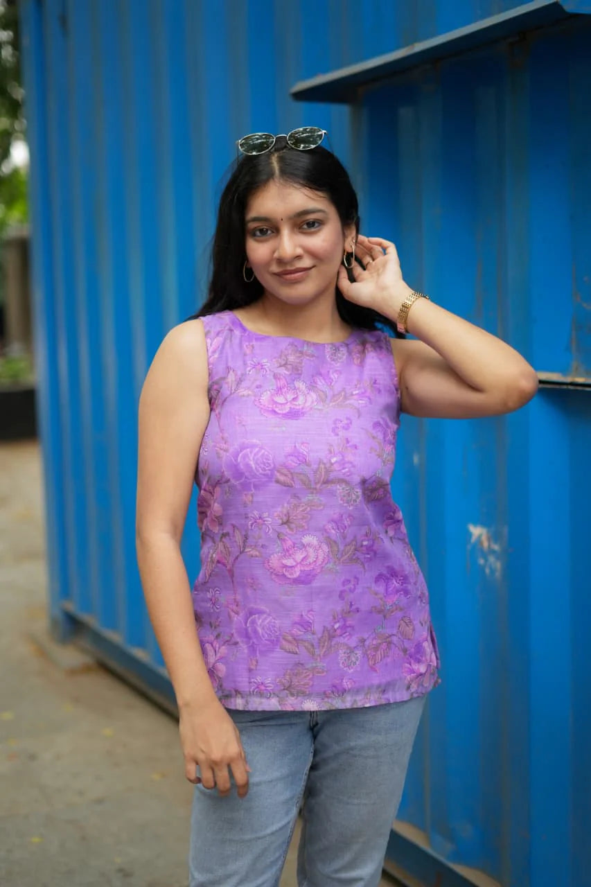 Sherin Linen Elegant Printed Linen Top