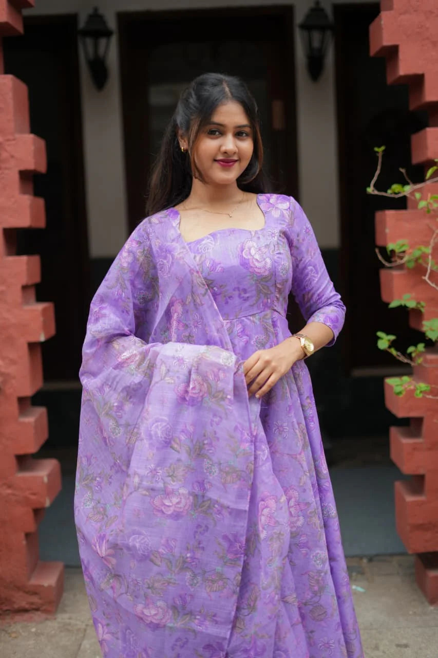 Reena Elegant Printed Linen Dress Set