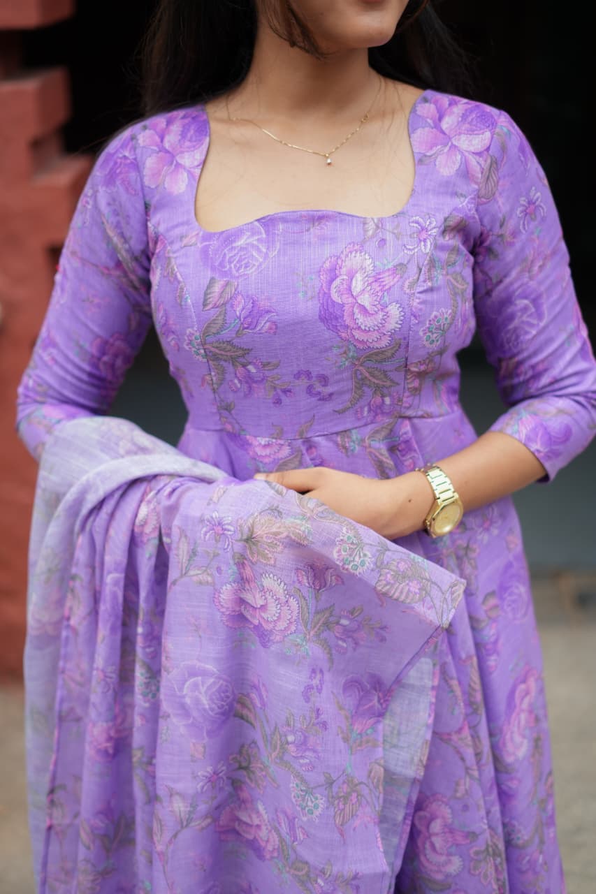 Reena Elegant Printed Linen Dress Set